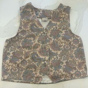 Vivaldi Jeanswear Vintage 90s paisley denim vest Large L floral arsty boho girly